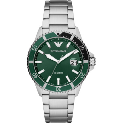Часы Armani Emporio Diver Mens, Silver/Green, Серебристый/Зеленый