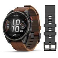 Смарт-часы Garmin Fenix 8 Pro, 47 мм, 22 мм, LTE, Carbon Grey Chestnut Leather, темно-серый