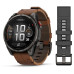 Смарт-часы Garmin Fenix 8 Pro, 47 мм, 22 мм, LTE, Carbon Grey Chestnut Leather, темно-серый
