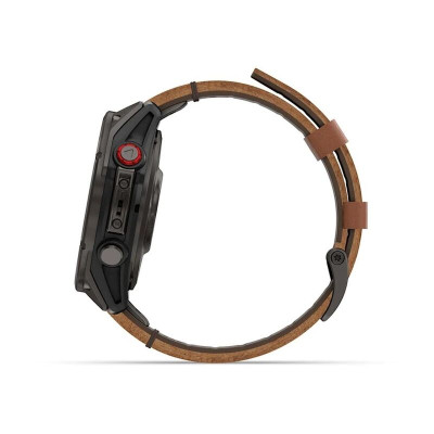 Смарт-часы Garmin Fenix 8 Pro, 47 мм, 22 мм, LTE, Carbon Grey Chestnut Leather, темно-серый