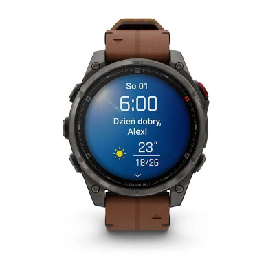 Смарт-часы Garmin Fenix 8 Pro, 47 мм, 22 мм, LTE, Carbon Grey Chestnut Leather, темно-серый