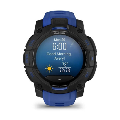 Смарт-часы Garmin Instinct 3, 45 мм, 22 мм, Bluetooth, Black with Bolt Blue, Черный с синим ремешком