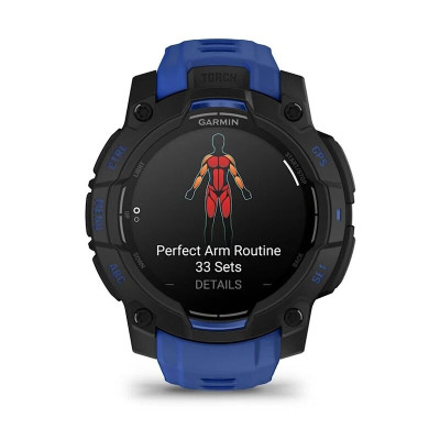 Смарт-часы Garmin Instinct 3, 45 мм, 22 мм, Bluetooth, Black with Bolt Blue, Черный с синим ремешком