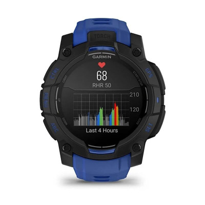 Смарт-часы Garmin Instinct 3, 45 мм, 22 мм, Bluetooth, Black with Bolt Blue, Черный с синим ремешком
