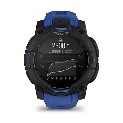 Смарт-часы Garmin Instinct 3, 45 мм, 22 мм, Bluetooth, Black with Bolt Blue, Черный с синим ремешком
