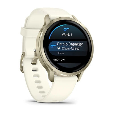 Смарт-часы Garmin Venu 4 41mm, Lunar Gold with Bone Silicone, золотистый с белым ремешком