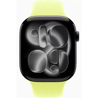 Смарт-часы Apple Watch Series 11, 46 мм, M/L, Jet Black Aluminium Case With Neon Yellow Sport Band, желтый