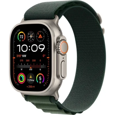 Смарт-часы Apple Watch Ultra 2, 49 мм, LTE, Natural Titanium, титановый корпус натурального цвета с ремешком Dark Green Alpine Loop (L)