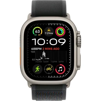 Apple Watch Ultra 2 49 мм, LTE, натуральный титан с ремешком Black Trail Loop (M/L) Apple Watch Ultra 2 49 мм, LTE, натуральный титан с ремешком Black Trail Loop (M/L)