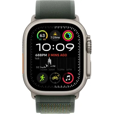 Apple Watch Ultra 2 49 мм, LTE, натуральный титан с ремешком Green Trail Loop (M/L) Apple Watch Ultra 2 49 мм, LTE, натуральный титан с ремешком Green Trail Loop (M/L)